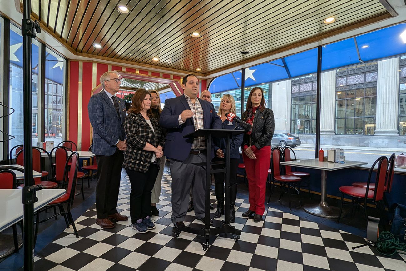 Republicans standing inside American Coney Island in Detroit