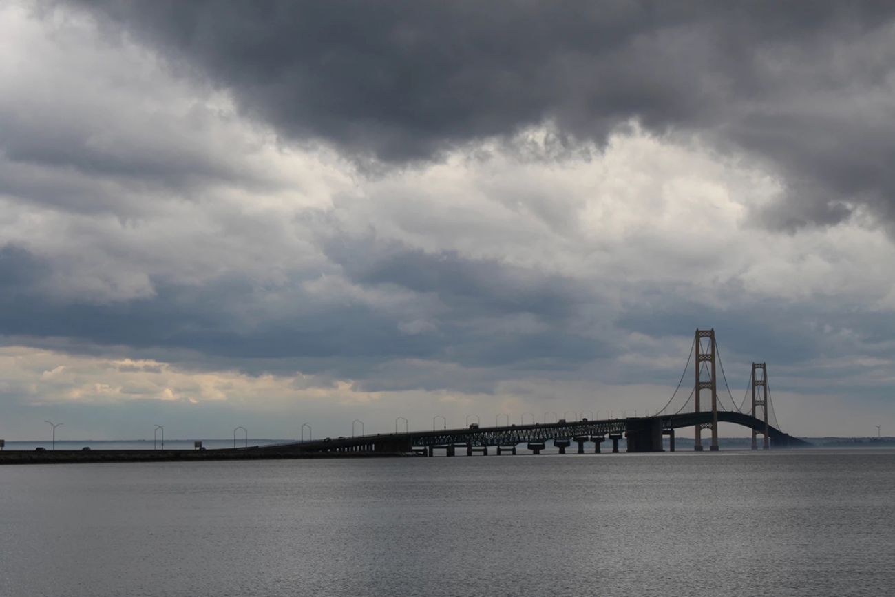 Cloudy over the Mackinac Bridge.