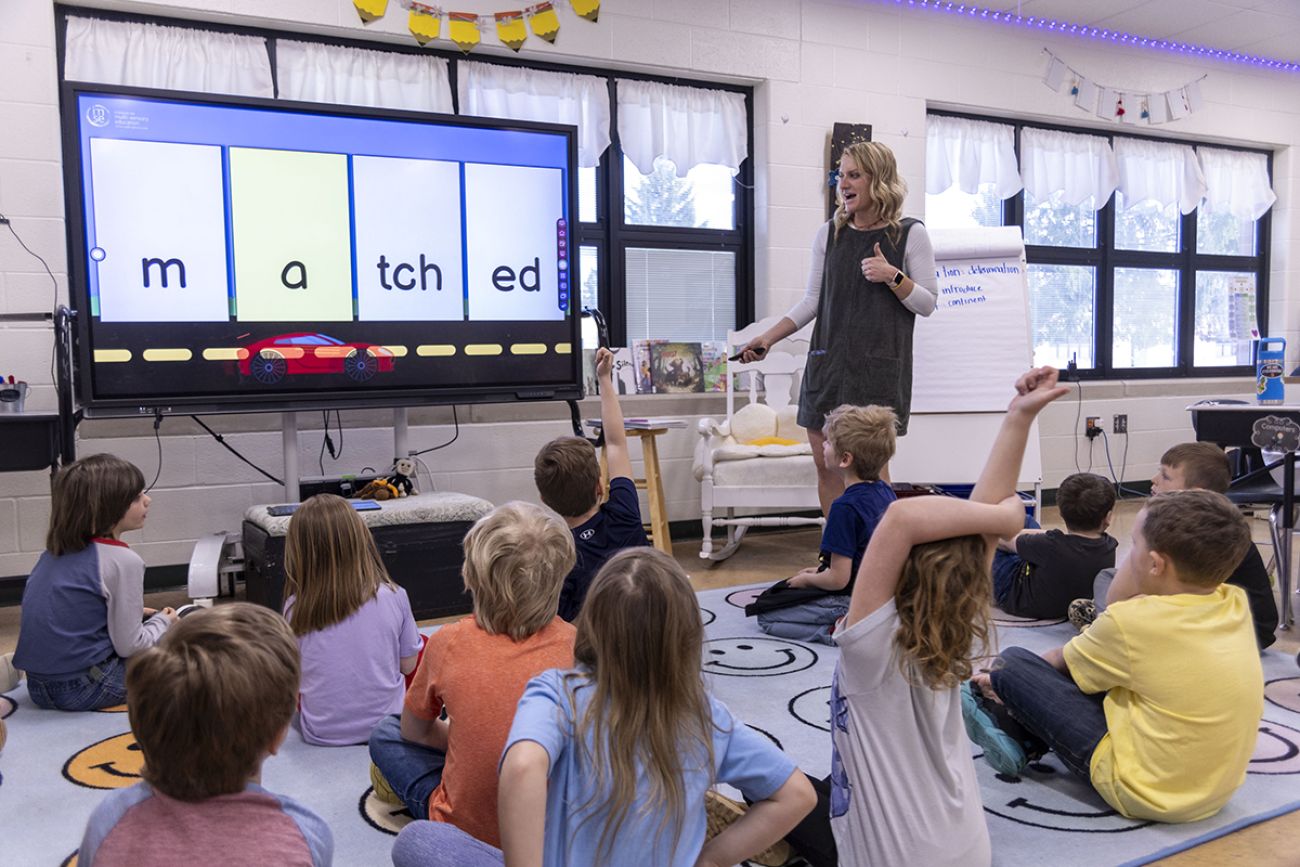 First grade teacher Brittany Floyd teaching to a classroom