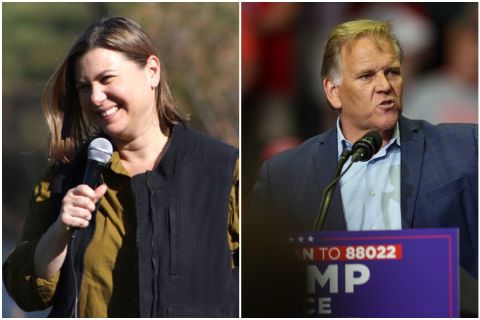 Democrat Elissa Slotkin on the left and Republican Mike Rogers on the right