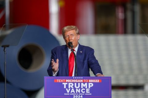 Donald Trump speaks at a rally in Walker, Michigan